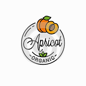 Apricot fruit logo. Round linear of apricot slice photo