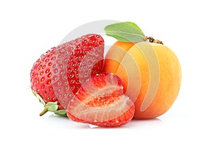 Apricot fruits with strawberries isolated