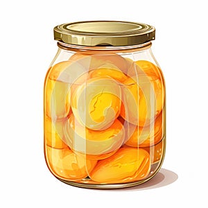 Apricot jam glass jar, isolated on white background