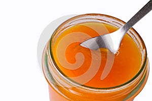 Apricot jam in jar closeup