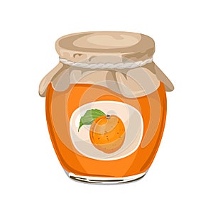 Apricot jam in lass jar isolated.