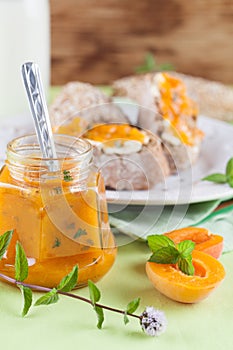 Apricot jam with mint