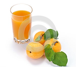 Apricot juice on white background