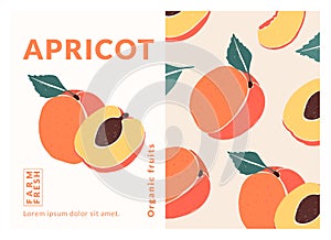 Apricot Label packaging design templates, Hand drawn style vector illustration.