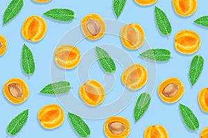 Apricot and menta pattern. Top view of fresh fruit photo