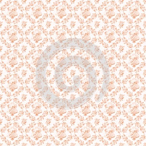 Apricot pink antique wreath roses and fans repeat background