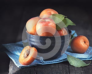 Apricots. Closeup of fresh organic apricot fruits in a bowl