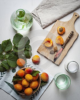 Apricots on a wooden board