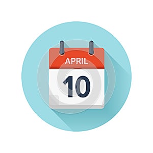 April 10. Vector flat daily calendar icon. Date and time, day, month 2018. Holiday. Season.