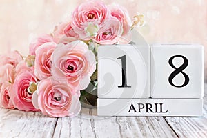 April 18th Calendar Blocks with Pink Ranunculus