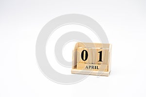April 1st wooden calendar on vintage wood abstract background. April Fools` Day is actually just around the corner  April 1 with