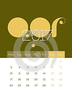 April 2017 Modern, Fresn, Clean and Cool Calendar