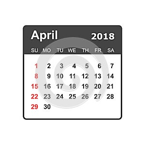 April 2018 calendar. Calendar planner design template. Week star