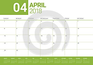 April 2018 calendar planner vector illustration