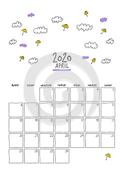 April 2020 doodle wall calendar