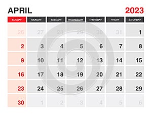 April 2023 Calendar Printable, Calendar 2023, planner 2023 design, Desk calendar template, Wall calendar, organizer office