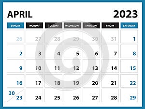 April 2023 Calendar Printable, Calendar 2023 template, planner design, Desk calendar 2023 template, Wall calendar, organizer