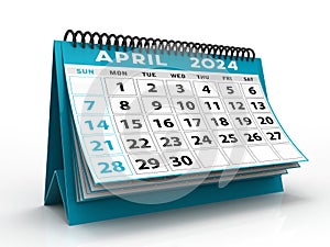 April 2024 Spiral Calendar can be used for Stationary, flyer, banner background. 3d render