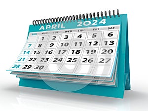 April 2024 Spiral Calendar can be used for Stationary, flyer, banner background. 3d render