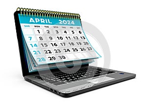 April 2024 Spiral Calendar can be used for Stationary, flyer, banner background. 3d render