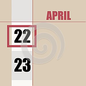 April 22. 22th day of month, calendar date.Beige background with white stripe and red square, with changing dates