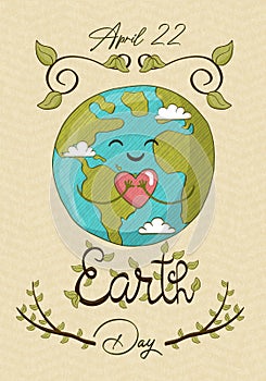 April 22 earth day card of cute planet with love