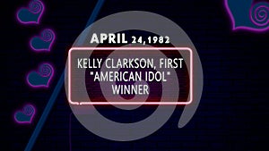 April 24, 1982 - Kelly Clarkson, First "American Idol" winner, brithday noen text effect on bricks background