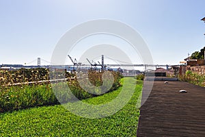 April 25 bridge view from a rooftop in Lisbon