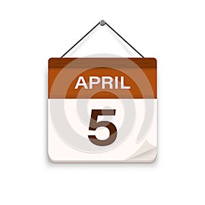 April 5, Calendar icon. Day, month. Meeting appointment time. Event schedule date. Flat vector illustration.