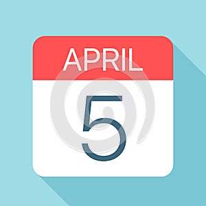 April 5 - Calendar Icon. Vector illustration of one day of month