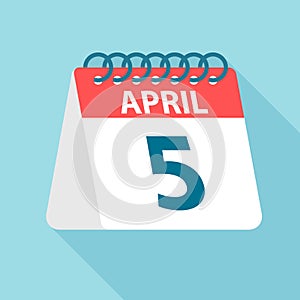 April 5 - Calendar Icon. Vector illustration of one day of month. Calendar Template