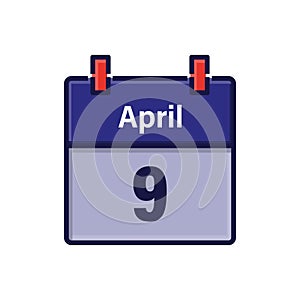 April 9, Calendar icon. Day, month. Meeting appointment time. Event schedule date. Flat vector illustration. photo