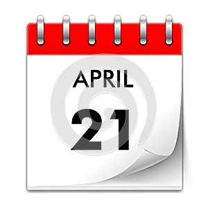 April 21 - Calendar Icon. Vector illustration of one day of month. Calendar Template photo