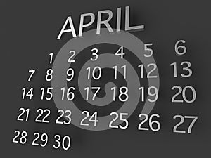 April Calender 3D metal on grey background