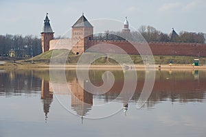 April day on the Volkhov River. Kremlin of Veliky Novgorod