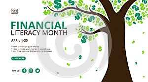 April is financial literacy month background design with a profit tree illustration photo