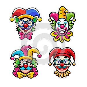 April fool\'s day, Clown Character, Colorful vector illustration, flat design , icon set