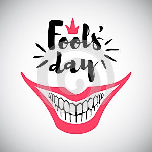 April Fool`s Day greeting card with big smile