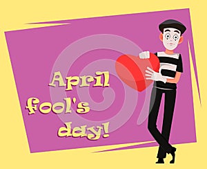 April Fool`s Day greeting card with mime
