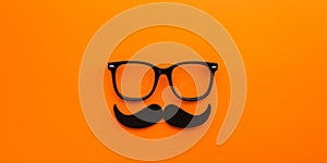 April Fools Day Disguise A Clever Composition Of Glasses, Fake Nose, And Mustache On Vibrant Orange Background