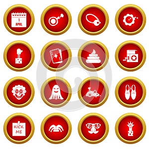 April fools day icon red circle set