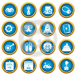 April fools day icons blue circle set