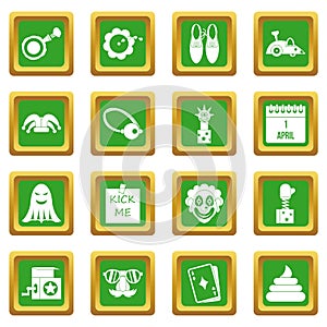 April fools day icons set green