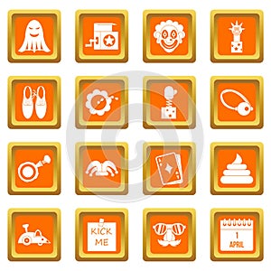 April fools day icons set orange