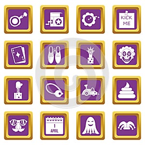 April fools day icons set purple