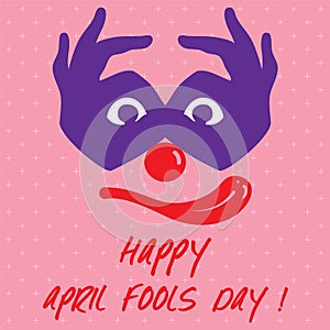 April Fools Day text and funny face Joker vector illustration