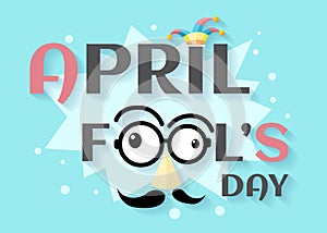 April Fools Day text and funny glasses vecto