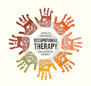 April is National Occupational Therapy Awareness Month. Vector illustration on light