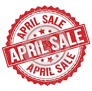 APRIL SALE text on red round stamp sign