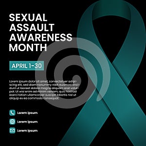 April is sexual assault awareness month banner design with a teal ribbon in darkness